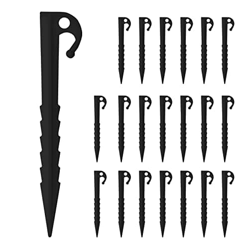 Image of SZCXDKJ 20 Pcs Plastic Tent Pegs, Heavy Duty Plastic Camping Pegs for Fixing Tent Tarps Garden Mat-Black