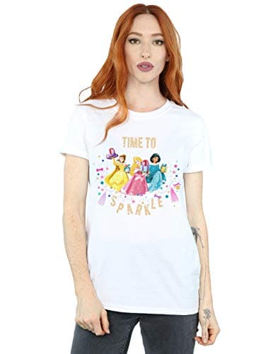Image of Disney Women's Princess Time to Sparkle Boyfriend Fit T-Shirt White Large