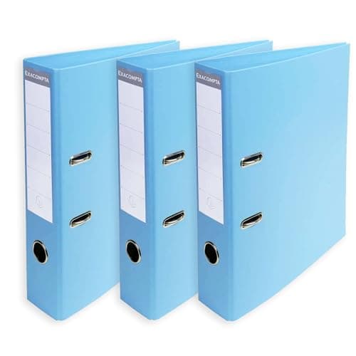 Image of Exacompta A4 Prem'Touch PVC Lever Arch File - 2 Rings, 320 x 290mm, 70mm Spine, 75mm Rings, FSC-Certified (3, Light Blue)