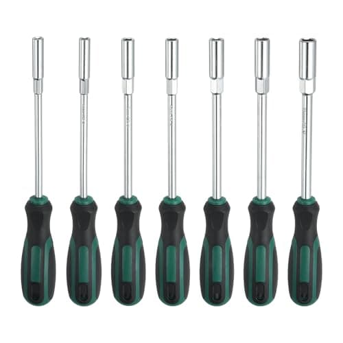 Image of sourcing map 7 Pcs Metric Nut Driver 5mm/6mm/7mm/8mm/9mm/10mm/11mm CR-V Non-Magnetic Tip Hollow Shafts Hex Socket Screwdriver with Anti-Slip Handle for Automobile Repair Bit Driver, Green/Black