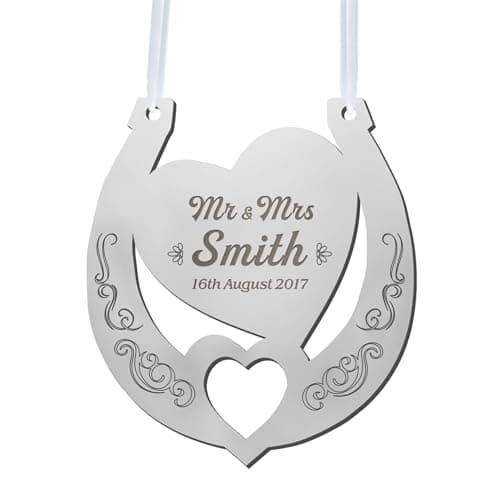 Image of Personalised Mirrored Acrylic Wedding Horseshoe Mr & Mrs Custom Anniversary Bridal Gift New Couple Gift Engraved Name Date Acrylic Plaque Engagement Gift(Double Heart, Silver)