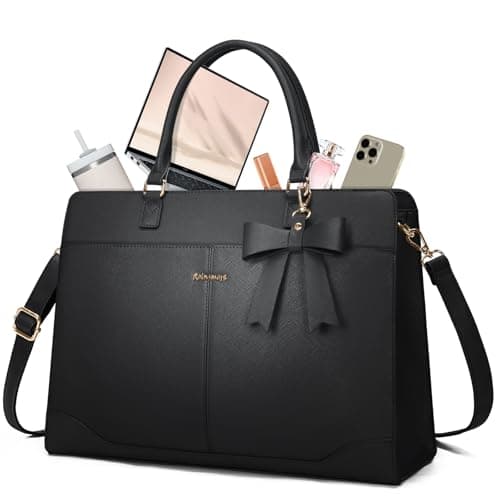Image of RAINSMORE Laptop Bags for Women 15.6 Inch Laptop Tote Bag Waterproof PU Leather Work Bag for Women Ladies Computer Handbag for Office College Black