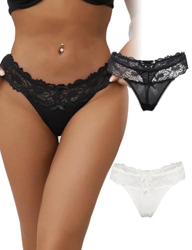 Image of ohyeahlady Ladies High Leg Tangas Knickers Lace Thongs Stretch Hipster Panties Brazilian Cheeky Underwear for Women Multipack, Size UK 8-10