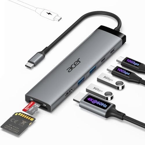 Image of Acer 8 in 1 USB C Hub 10Gbps, USBC to HDMI Adapter 4K@60Hz, 2×USB-C 3.2, 2×USB A 3.0 Data Transfer, 100W PD Port Type C Multiport Splitter with SD/TF Card Reader, for Laptop, PC, Desktop, iPad Pro
