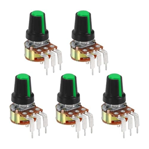 Image of sourcing map 5Pcs 100K Ohm Rotary Potentiometer Volume Control Pots for Guitar, WH148 3 Pin Single Turn Linear Taper Variable Resistor Potentiometers for Inverter Speed Regulation, Black Green