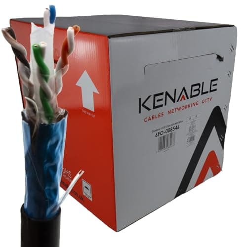 Image of kenable External Shielded CAT6 Outdoor Ethernet Cable F/UTP Full Copper 23AWG Network Cable Reel UV Resistant PE Sheath with Drain Wire 305m Black
