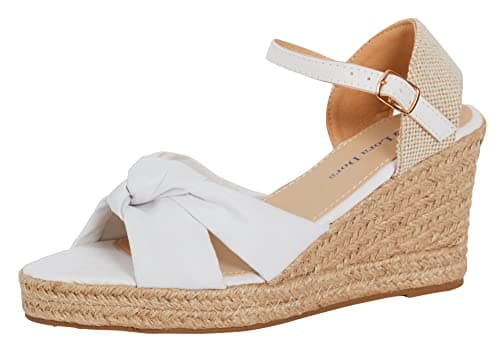 Image of Womens Open Toe Wedge Sandals Espadrille Wedges Strappy Hessian Ankle Wrap Shoes White UK 5
