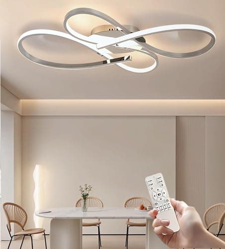 Image of 60W LED Ceiling Light Fixture - Modern Gold Dimmable Recessed Lamp with Remote Control 3000-6000K Adjustable Brightness for Bedrooms Dining Rooms Kitchens Studies (Chrome 60cm)