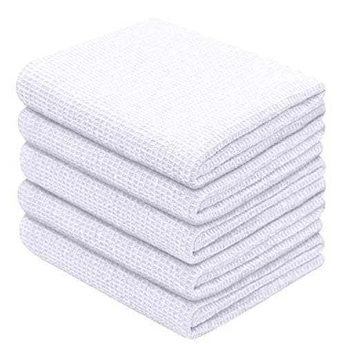 Image of 10 Piece Cotton Waffle Kitchen Tea Towels - Absorbent and Quick Dry - Professional Grade and High Density Weave, Thick Construction (220 GSM) - Lint Free - Bar, Catering, Restaurant Cloth - 50 x 70 cm