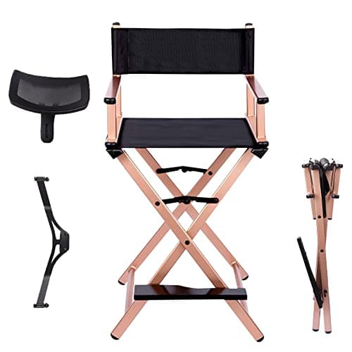 Image of Lorvain Professional Makeup Artist Chair, Foldable Aluminum Makeup Director Chair, Rose Gold