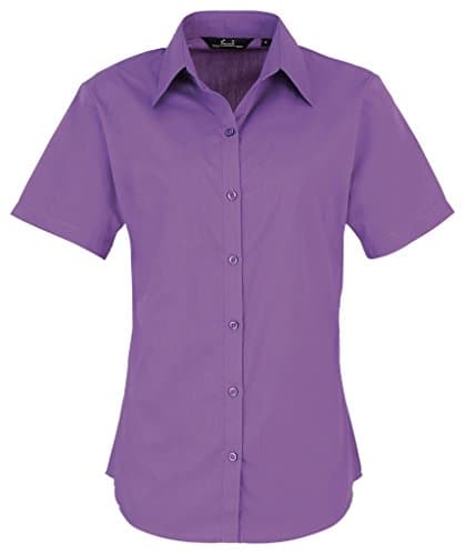 Image of Premier Women's poplin Short Sleeve Blouse, Ladies Plain Work Shirt-Rich Violet-Size 14