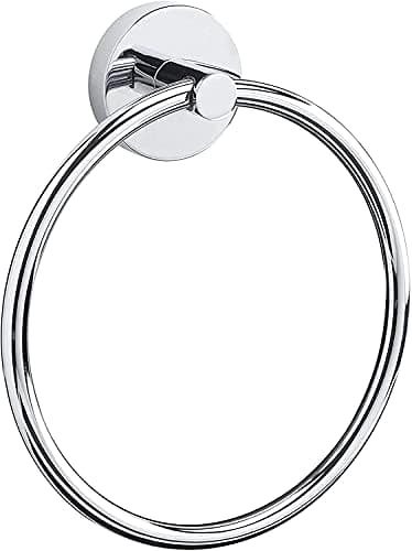 Image of Stainless Steel Towel Ring 16cm / 6.3in, Chrome Bathroom Hand Towel Holder Wall Mounted, Round Towel Rack for Kitchen, Toilet, Cloakroom, Modern Silver Circular Towel Hanger