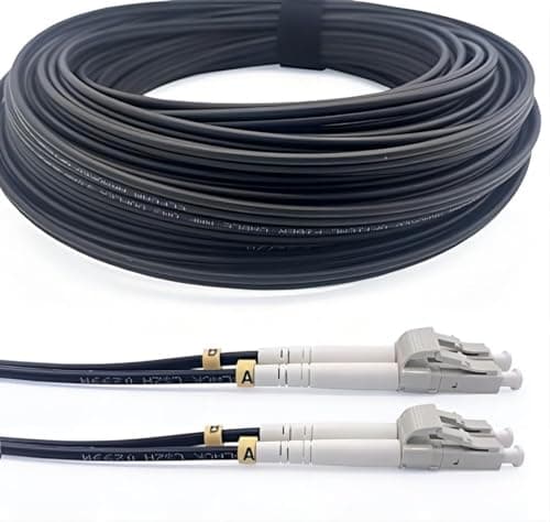 Image of Elfcam® - Fibre Optic Cable in Reinforced Steel for Outdoor and Indoor use, LC/UPC to LC/UPC, OM3, Multimode Duplex, 50/125um, Black, (100 M).