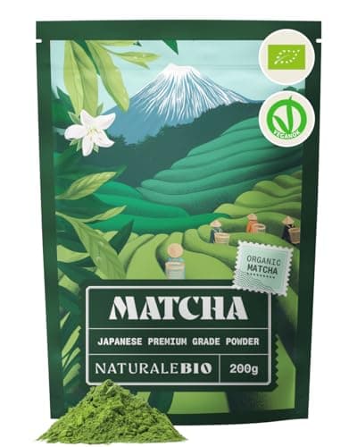 Image of NaturaleBio Japanese Organic Matcha Green Tea Powder - Premium Grade - 200g. Tea Produced in Japan, Uji, Kyoto. Use for Drinking, Smoothie Making and with Milk. Vegan & Vegetarian Friendly
