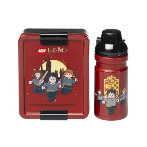 Image of LEGO LUNCH SET - Harry Potter Gryffindor Design, 390ml Bottle & Lunch Box for Kids & Adults, Dishwasher Safe, Perfect for Meals on The Go, Red & Grey