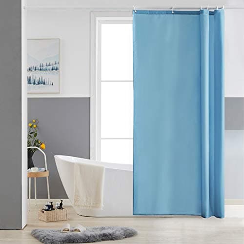 Image of Furlinic Shower Curtain Mould Proof Resistantand Waterproof Washable Polyester Fabric Sky Blue Bath Curtains with Weight Tape 6 Hooks for Wetroom 33x72 Inch.