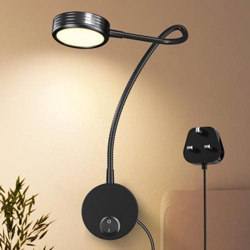 Image of Bonlux Flexible Gooseneck LED Wall Reading Light, 5W Wall Mounted Bedside Reading Lamp Warm White 3000K with Plug & Switch for Bedroom, Office, Workbench, Studio, Hotel