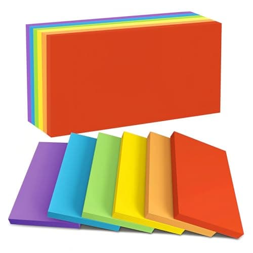 Image of Sticky Notes Set, 76 * 127 mm 12 Pads of 100 Sheets Self-Stick Note Pads, 6 Brilliant Colors Assorted Easy to Post Sticky Notes for Home School Office (12, 76 * 127mm Rectangle Rainbow Colors)