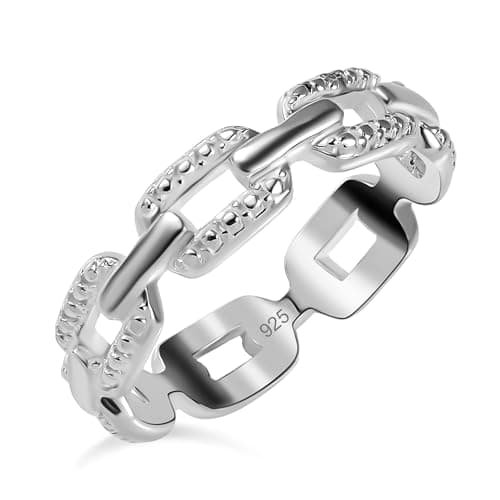 Image of TJC Band Ring White Diamond Size P with Prong Setting in 925 Sterling Silver for Women April Birthstone Metal Wt. 3.06 Grams