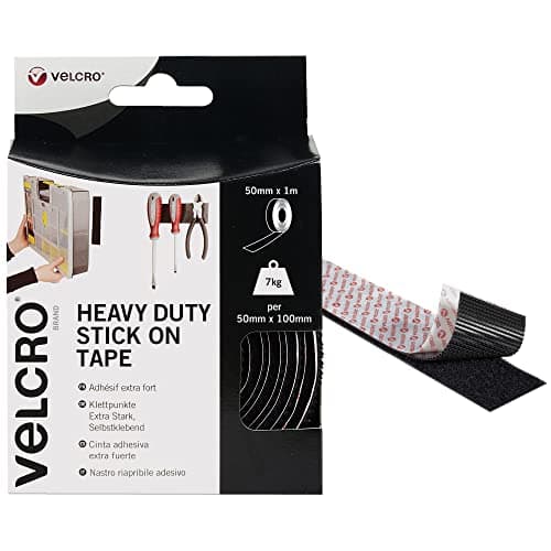 Image of VELCRO Brand Heavy Duty Stick On Tape Cut-to-Length Industrial Extra Strong Double Sided Hook & Loop Self Adhesive Tape Perfect for Room Décor & Home, Office, Garage Use Black 50mm x 1m