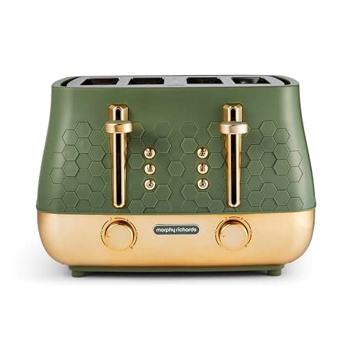 Image of Morphy Richards Cassini 4 Slice Toaster, Variable Browning and Width Slots, 6 Power Levels, Removable Crumb Tray, Illuminated Buttons, High Lift, Defrost, Reheat, 800W, Olivine Green, 243022