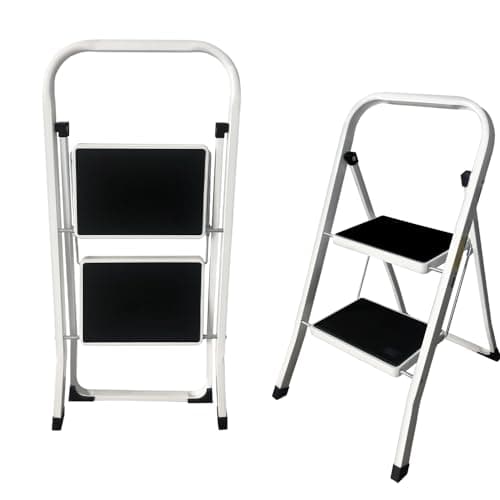 Image of Safety Folding Step Stool 2 Step Ladder Portable Foldable Stepladder Anti Slip Feet,Easy to Store,Ideal for Home/Kitchen/Garage/Office/Market/Garden