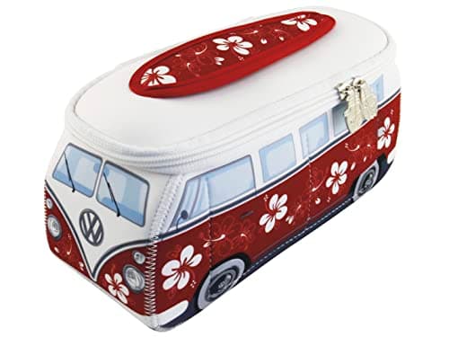 Image of BRISA VW Collection - Volkswagen Neoprene Universal Makeup Cosmetics Toiletry Travel Pharmacy Bag in T1 Bus Design (Hibiscus/Red/Small)