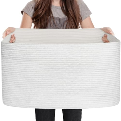 Image of MEGASKET Extra Large White Storage Basket, " Rectangle, Woven Cotton Rope, Toy Bins, XXXL Organizing Baskets, Wicker Laundry
