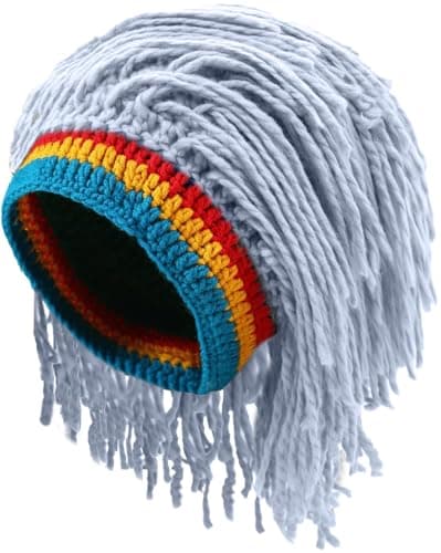 Image of LXOrdora Men's Knit Dreadlock Hat Beanie Hip Hop Cap Funny Headgear Grey