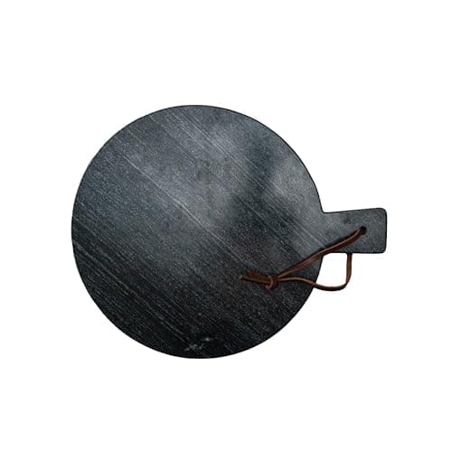 Image of Arthur Cameron - Handmade Round Marble Chopping Board/Serving Platter with Built-in Handle and Leather Strap - Functional Kitchen Decor, Perfect as a Small Cutting Board or Cheese Board (Black)