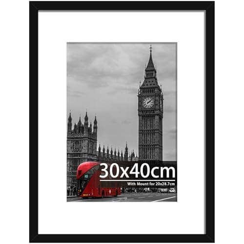 Image of Tinkeps 30x40 Black Picture Frame - Engineered Wood and Plexiglass, 30x40 Frame with Mount for Prints, Photos, and Posters, Wall Mountable
