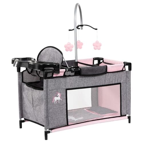 Image of Bayer Multi Bed Doll Accessories Set with Integrated High Chair, Feeding Tray, Baby Doll Cot with Changing Area, Dolls Bedding - Toy Baby Accessories, Role Play Toddler, 3+ Year Old Toys, Girls, Boys