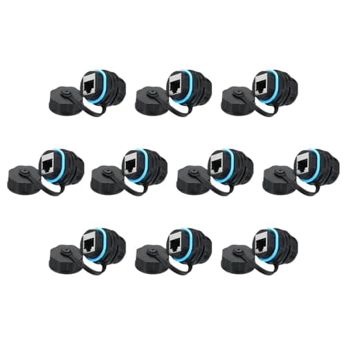Image of sourcing map RJ45 Panel Mount Coupler, IP68 Shielded Industrial Panel Mount Bulkhead Ethernet LAN Pass Through Connector for CAT6/CAT5E/CAT5(Blue,Pack of 10)