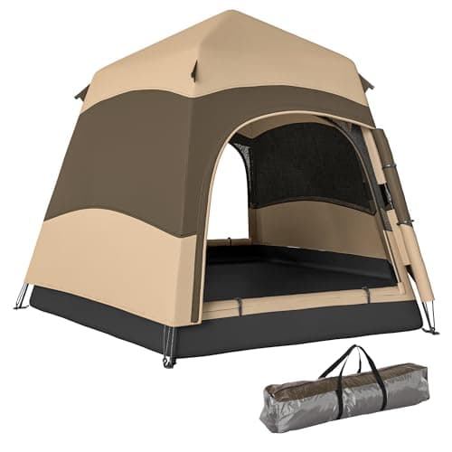 Image of Outsunny Double Layer Instant Pop Up Tent with Rainfly, Hexagon 4 Man Dome Tent, Portable Camping Shelter with Sewn-in Groundsheet and Carry Bag, for Festival Backpacking Road Trips, Brown