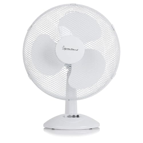 Image of Signature 16” 3 Speed Desk Fan with Oscillation, Adjustable Tilt, White, S40010
