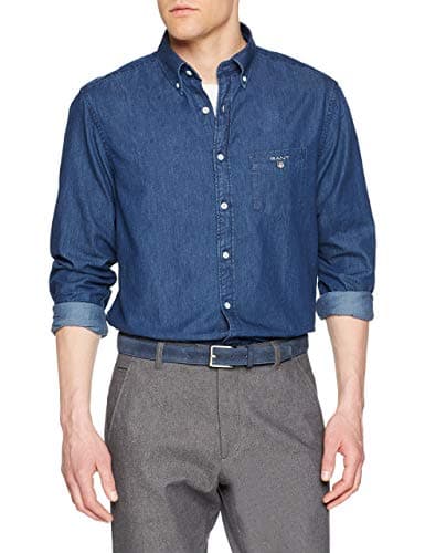 Image of GANT Men's The Regular Indigo Shirt Regular Fit Plain Button Down Long Sleeve Casual Shirt, Blue (Dark Indigo), X-Large