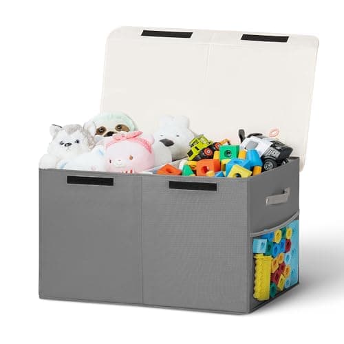 Image of ADEHMDA Large Toy Box, Toy Box Storage with Lid, Collapsible Sturdy Toy Chest Box for Girls and Boys, Nursery Room and Living Room, 26"x13" x16"(grey)-Gift for Kids