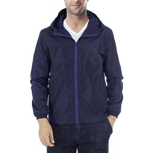 Image of congluoki Mens Windbreaker Jackets Lightweight Hooded Zippered Jackets for Men Hiking Cycling Sportswear Blue XXL, Blue, XXL