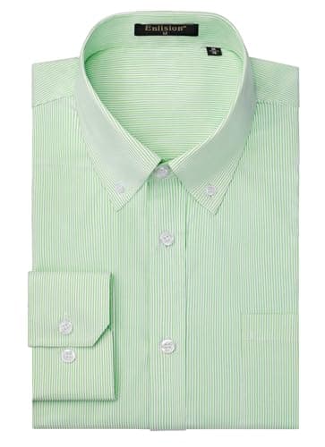 Image of Enlision Mens Pinstripe Dress Shirt Green Formal Button Down Shirt Long Sleeve Office Casual Regular Fit with Pocket 2XL