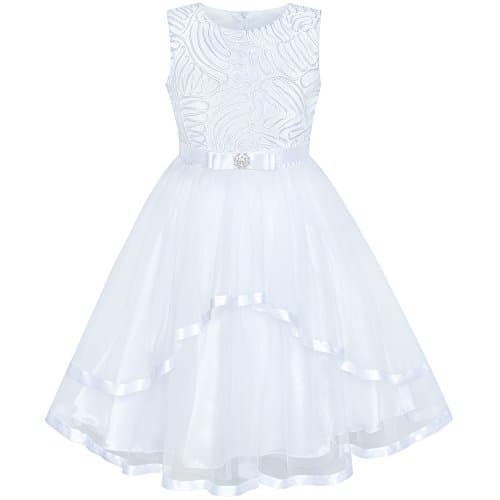 Image of Sunny Fashion Flower Girl Dress White Wedding Party Bridesmaid Dress Age 10 Years