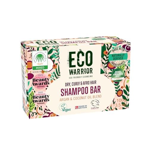 Image of Eco Warrior Dry Hair Shampoo Bar, 100g | Vegan, Cruelty-Free, Eco Friendly, Natural Shampoos | No SLS or Parabens | Mositurising Argan & Coconut Essential Oils with Marshmallow & Vanilla for Hair Care