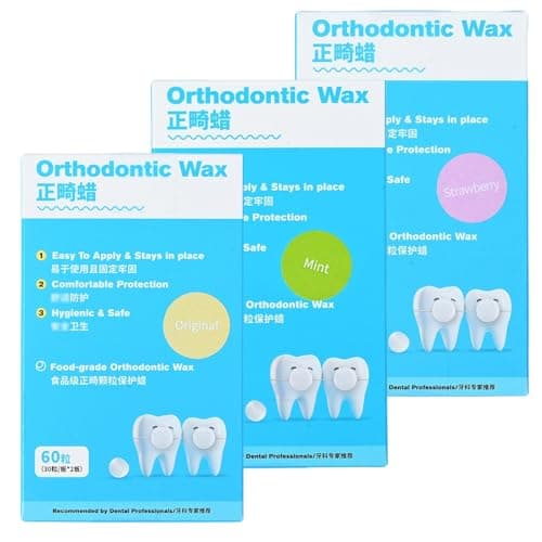 Image of 180 Pcs Orthodontic Wax, Dental Braces Wax, Individual Wraps, Strong Adhesion for Brackets & Wires (Unscented, Mint, Strawberry)