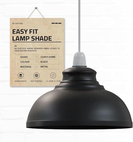 Image of DC Voltage Industrial Ceiling Pendant Light Shades Retro Style Curvy Dome Shaped lamp Shades Metal Easy fit Ceiling Pendant Light Shades for Light fixtures (Black)