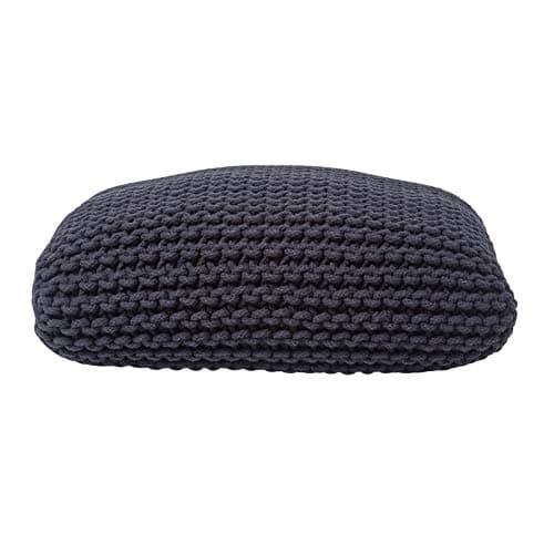 Image of HOMESCAPES Black Knitted Square Pouffe Footstool Floor Cushion Bean Filled 100% Cotton for Living Room Children or the Elderly