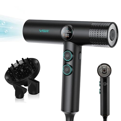 Image of VGR Professional Hair Dryer with Diffuser for Curly Hair, Fast Dry Brushless High-Speed Negative Ionic Blow Hairdryer for Men Women, Quiet Low Noise Lightweight Powerful, Barber Barbershop Salon