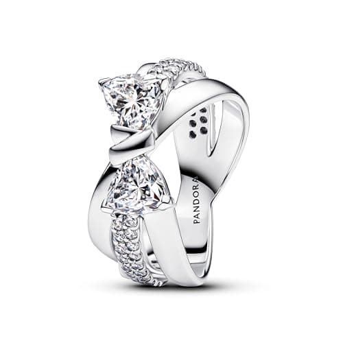 Image of PANDORA 193553C01 Women's Ring Sparkling Bow Crossed Silver, 58/18,5, Sterling Silver, Cubic Zirconia