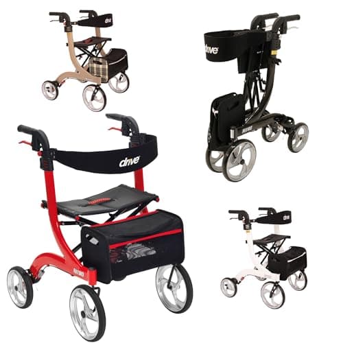 Image of Nitro Rollator Lightweight Folding 4 Wheel Walking Frame Mobility Aid - Choice of Size and Colour (Red, Medium)