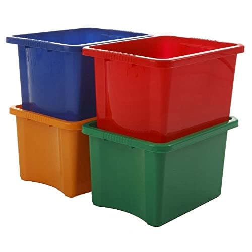Image of Bright Coloured Plastic Storage Box Stackable Storage Container Open Storage Basket Bin Multipurpose Organiser Crate Boxes For Home Kitchen Cupboard Toys Office Bathroom (Assorted Colours) (24 Litre)