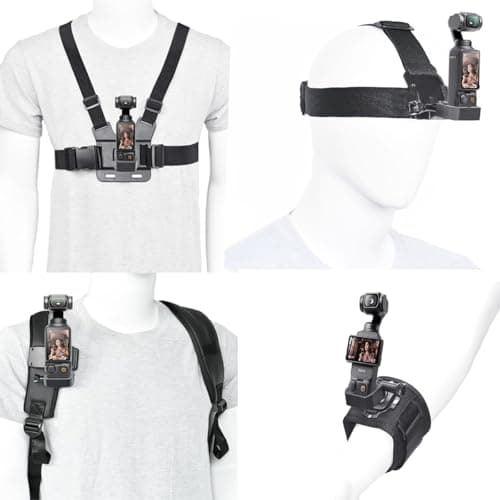 Image of Fotoleey 4-in-1 Mount Kit Compatible with DJI Osmo Pocket 3 / Pocket 4 - Chest Harness, Head Strap, Backpack Clip & Wrist Strap, Hands-Free POV Vlogging Accessories for First-Person Filming