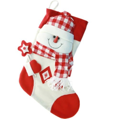 Image of WeRChristmas Christmas Stocking with 3D Snowman Head Decoration in Tartan, 48 cm - Red/White